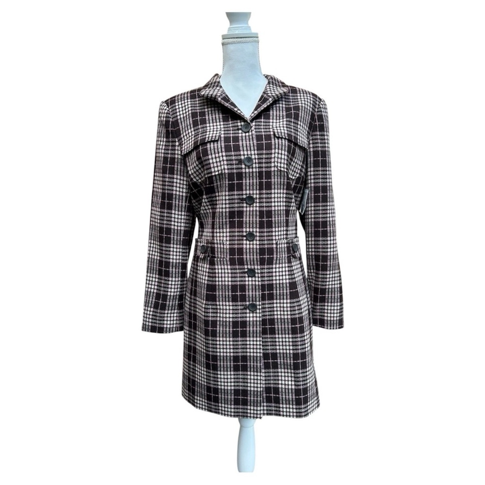 Worthington Plaid Trench Coat Jacket SZ 14 NWT
